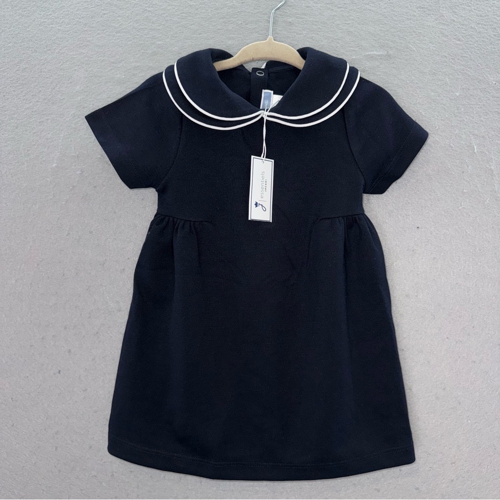 Jacadi NWT Toddler Navy blue Giselle collared short sleeve knit dress 18 months